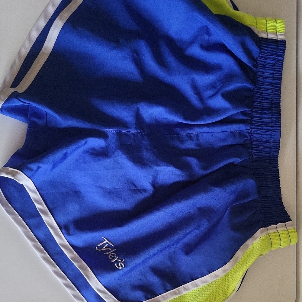 Blue and Neon Green Athletic Shorts